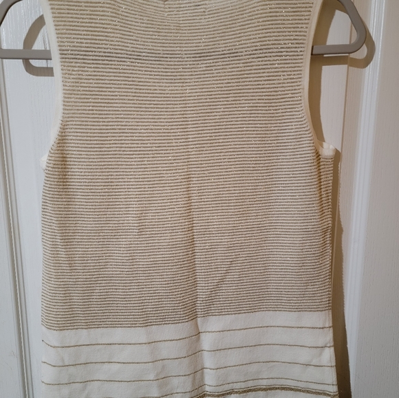 Calvin Klein Sleeveless Knit Top Shell Cream Gold Striped Sz S Classy Business - Picture 4 of 4